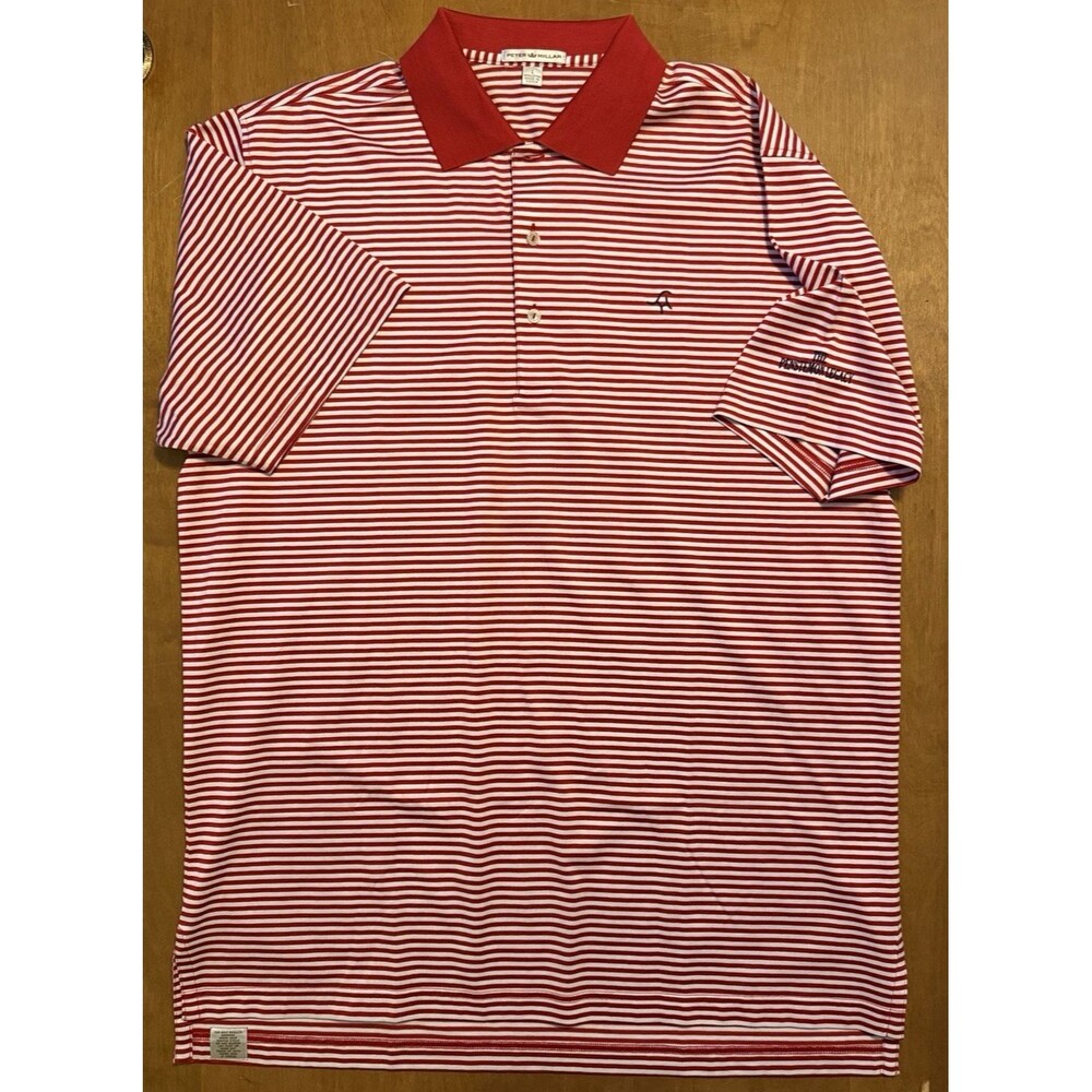 Peter Millar Red Striped Polo Golf Shirt "The Penstemon Legacy" Embroidered Sz L